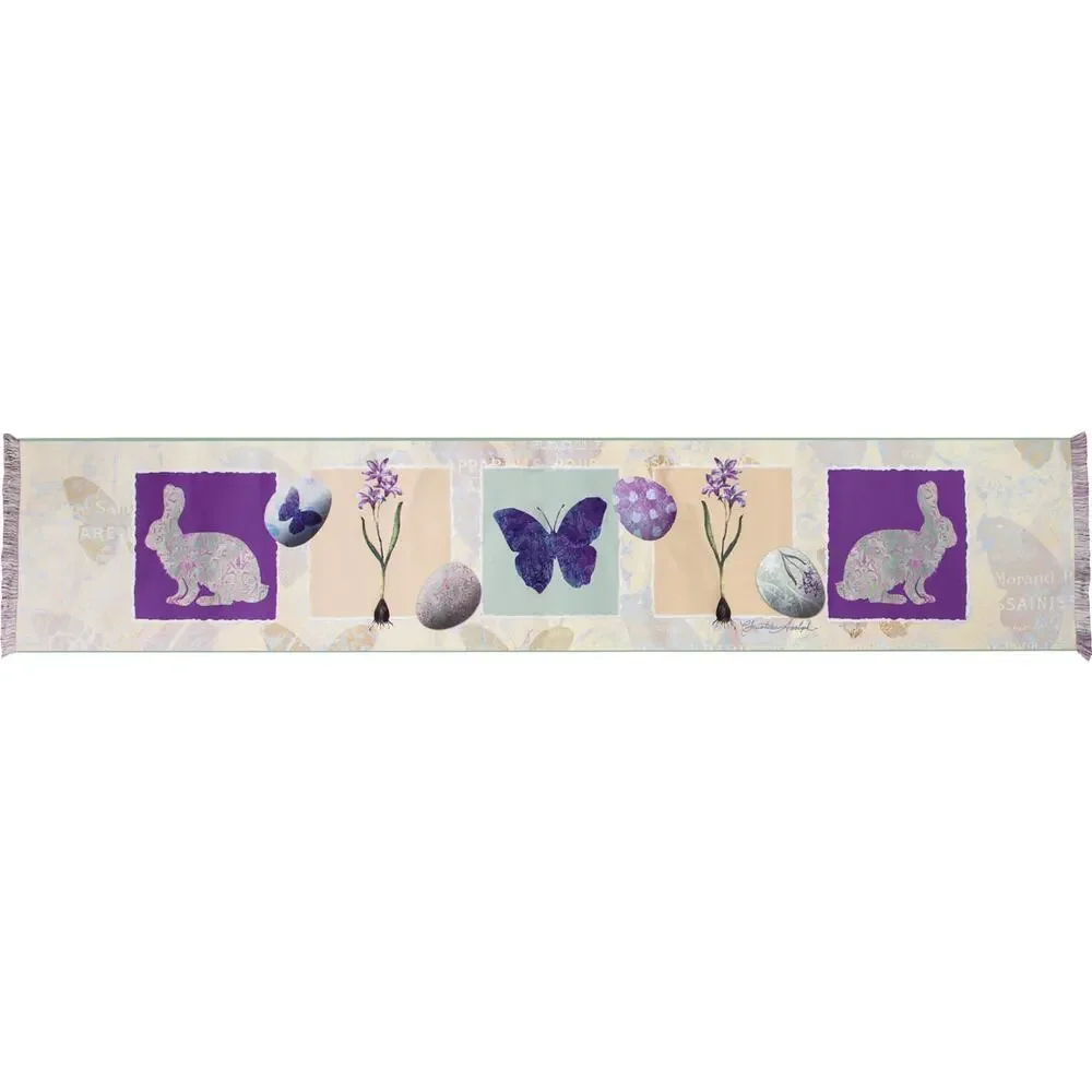 Manual Woodworkers Easter Egg Bunny Rabbit Table Runner Topper Rejoice Fringed